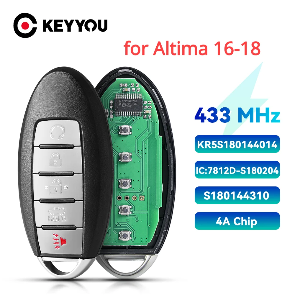 

KEYYOU With Battery S180144310 Smart Car Key 433MHz 4A PCF7953M for NISSAN Altima Teana Maxima 2016-2018 KR5S180144014 Keyless