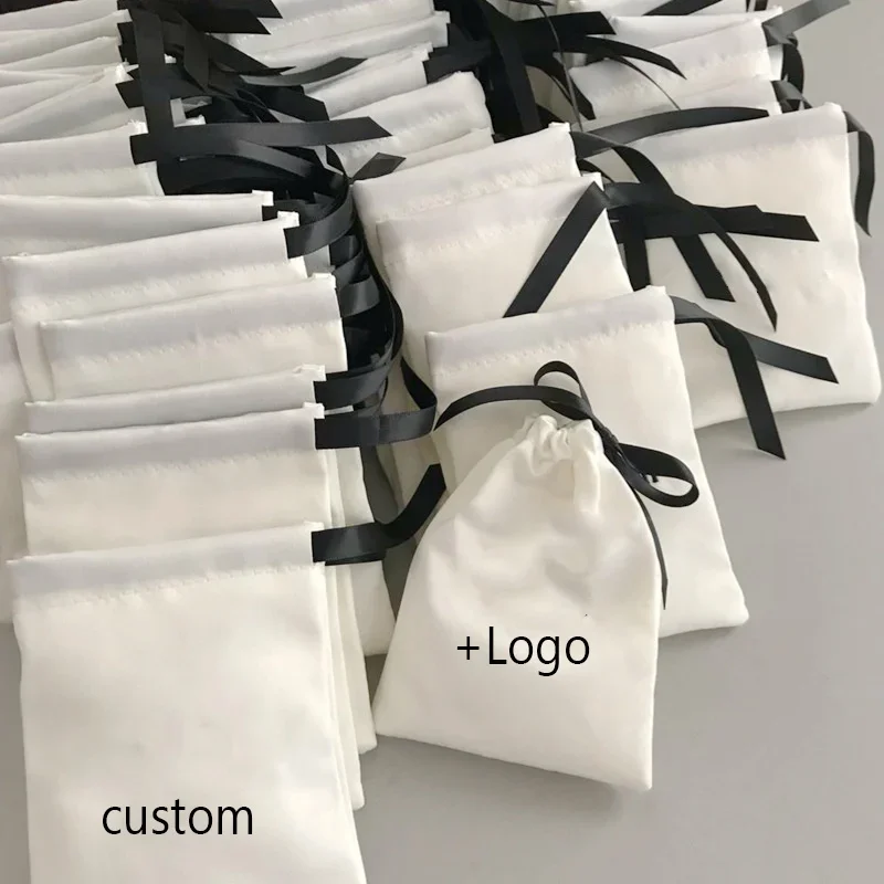 Satin Bag for Hair Silk Drawstring Pouch Packaging Jewelry Cosmetic Party Gift Bags Luxury Reusable Sachet Custom Print Logo 100