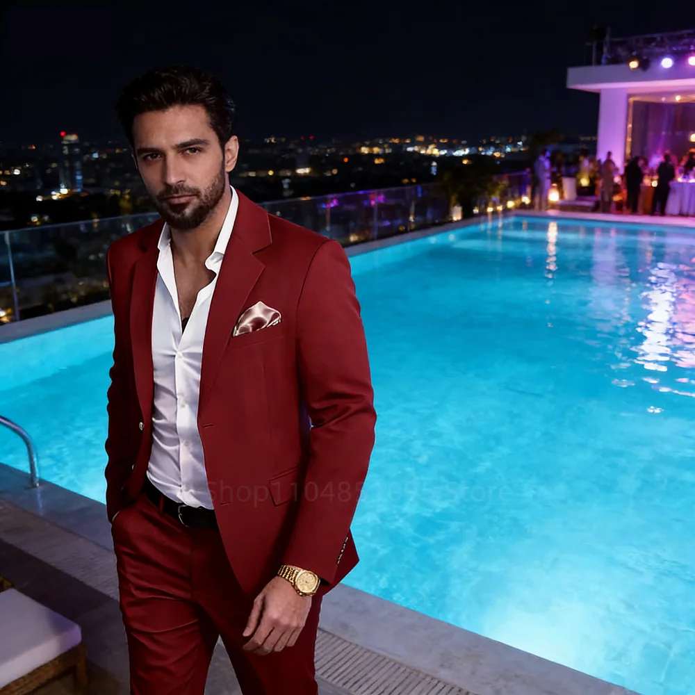 

High Quality Slim Fit Men's Tuxedo Suit Set Notch Lapel Business Blazer with Pants 2-Piece Wedding Party Evening Clothes