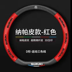DIY Karbon Fiber Deri Araba direksiyon Kapakları Lüks Araba direksiyon simidi kapağı Suzuki S-Cross SX4 Swift XL-7 Aksesuarla