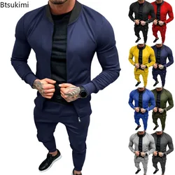 2024 Men's Casual 2PCS Pants Sets Solid Slim Tracksuits Sets Man Stand Collar Long Sleeve Zipper Jackets and Trousers Sets Male