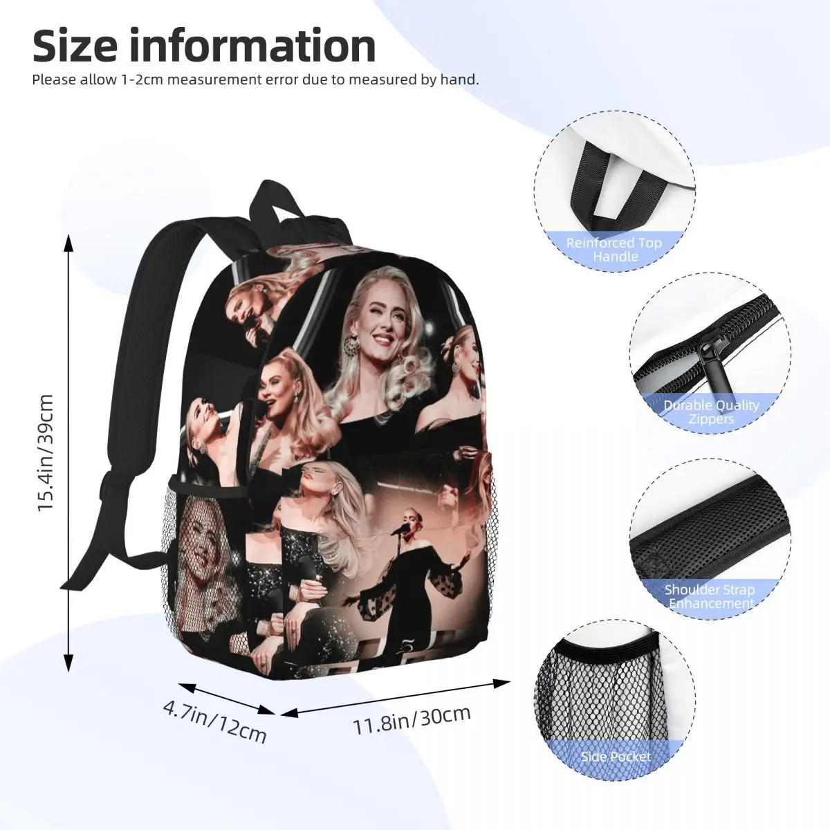 Adele Music Artists Thermal Backpack Student BookBag Children School Bag Laptop Shoulder Bags for Boys Girls