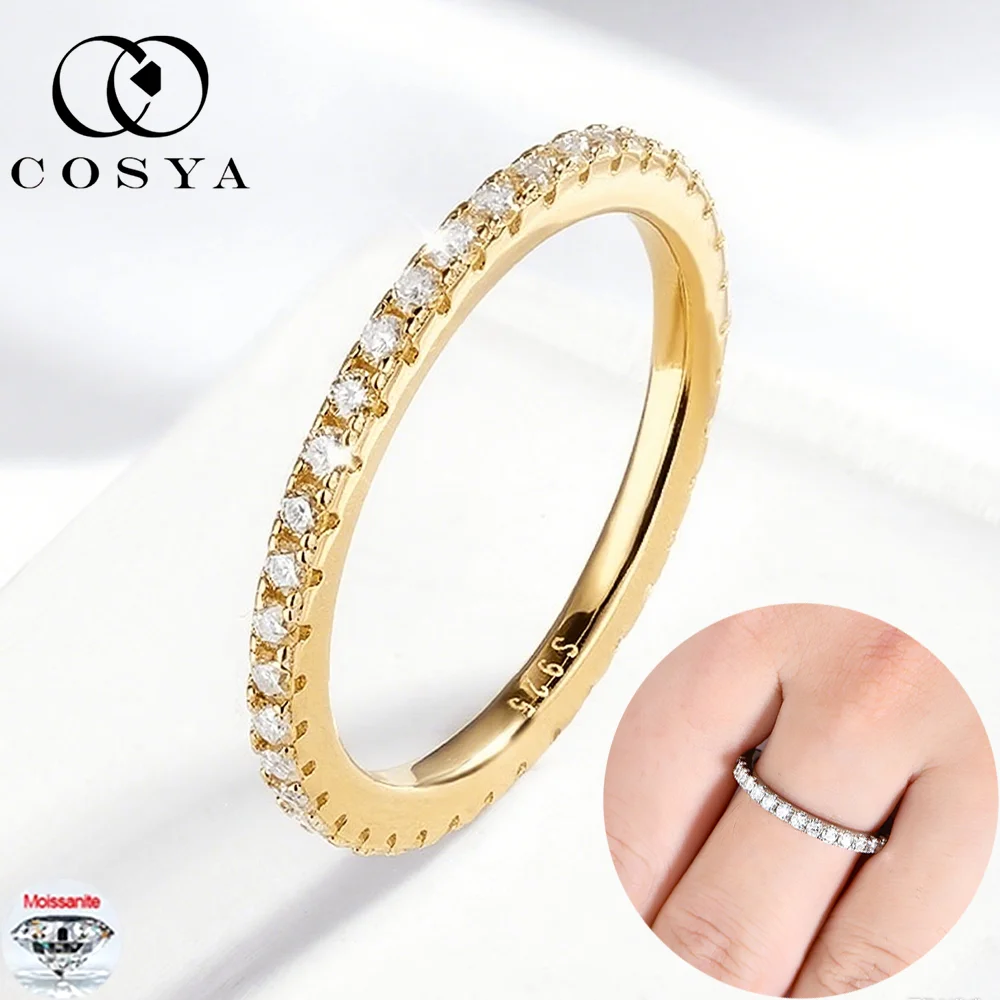 

COSYA D Цвет 2 мм Полный Муассанит Кольцо Для Женщин Мужчин S925 Серебро 18 К Золото Высокое Качество Лабораторный Бриллиант Обручальное Кольцо Изысканные Ювелирные Изделия GRA