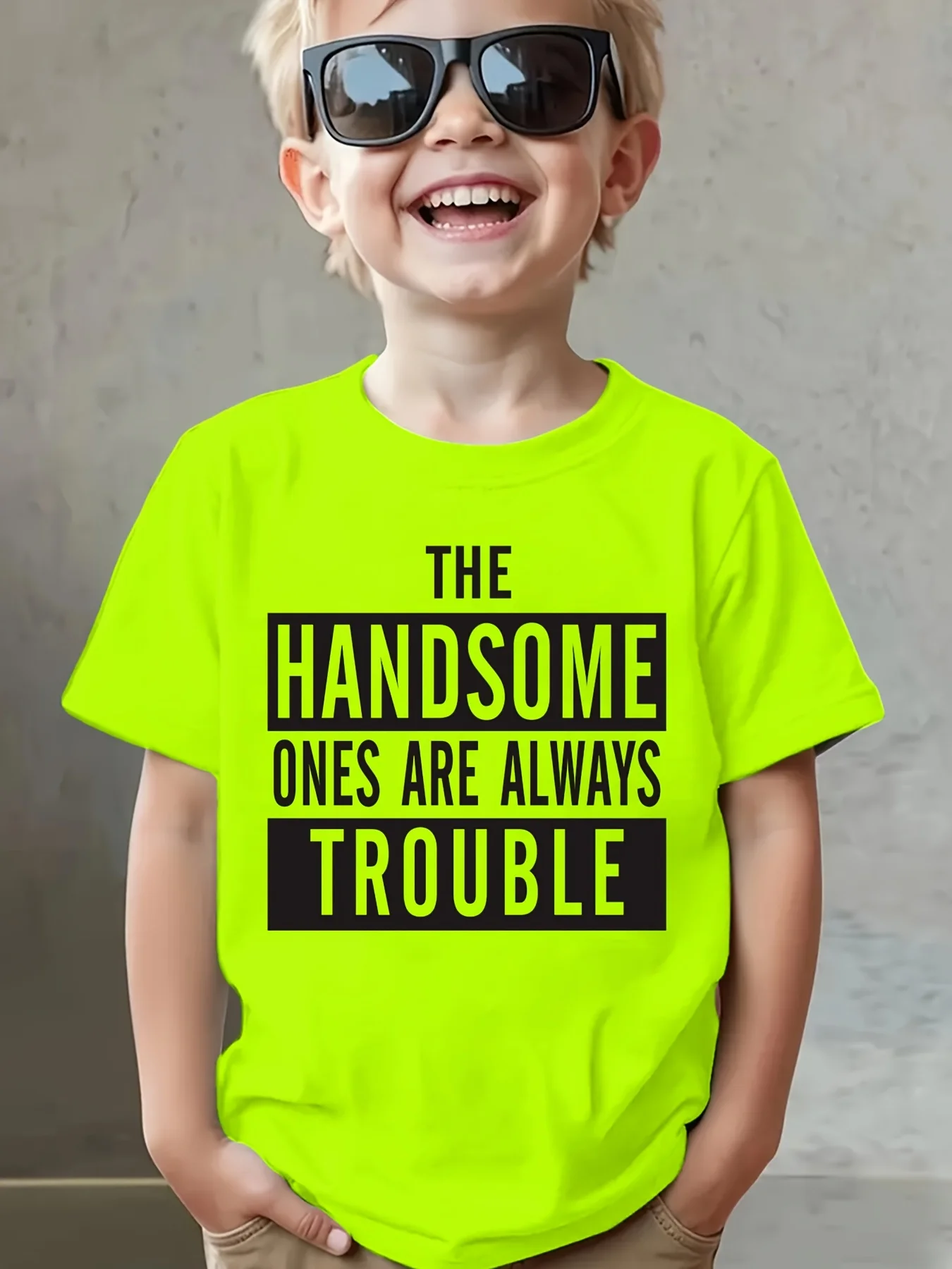 Boys Summer Short Sleeve T‑Shirt, The Handsome Ones Are Always Trouble Letter Print Crew Neck Casual Top