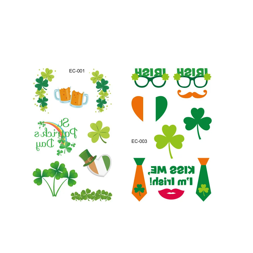 

10 Sheets Reusable Clover Stickers Arm Body Leaves Decoration Patricks Day Irish Shamrock Label