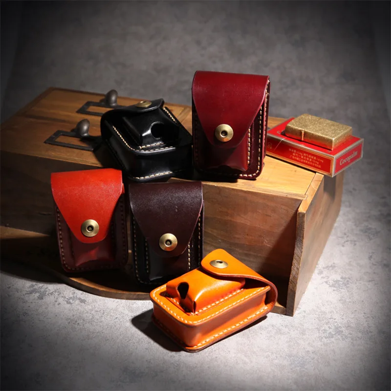 Genuine Leather Cigar Cigarette Case Tobacco Holder Lighter Pocket Box Storage Container Smoking Accessories 5 colors