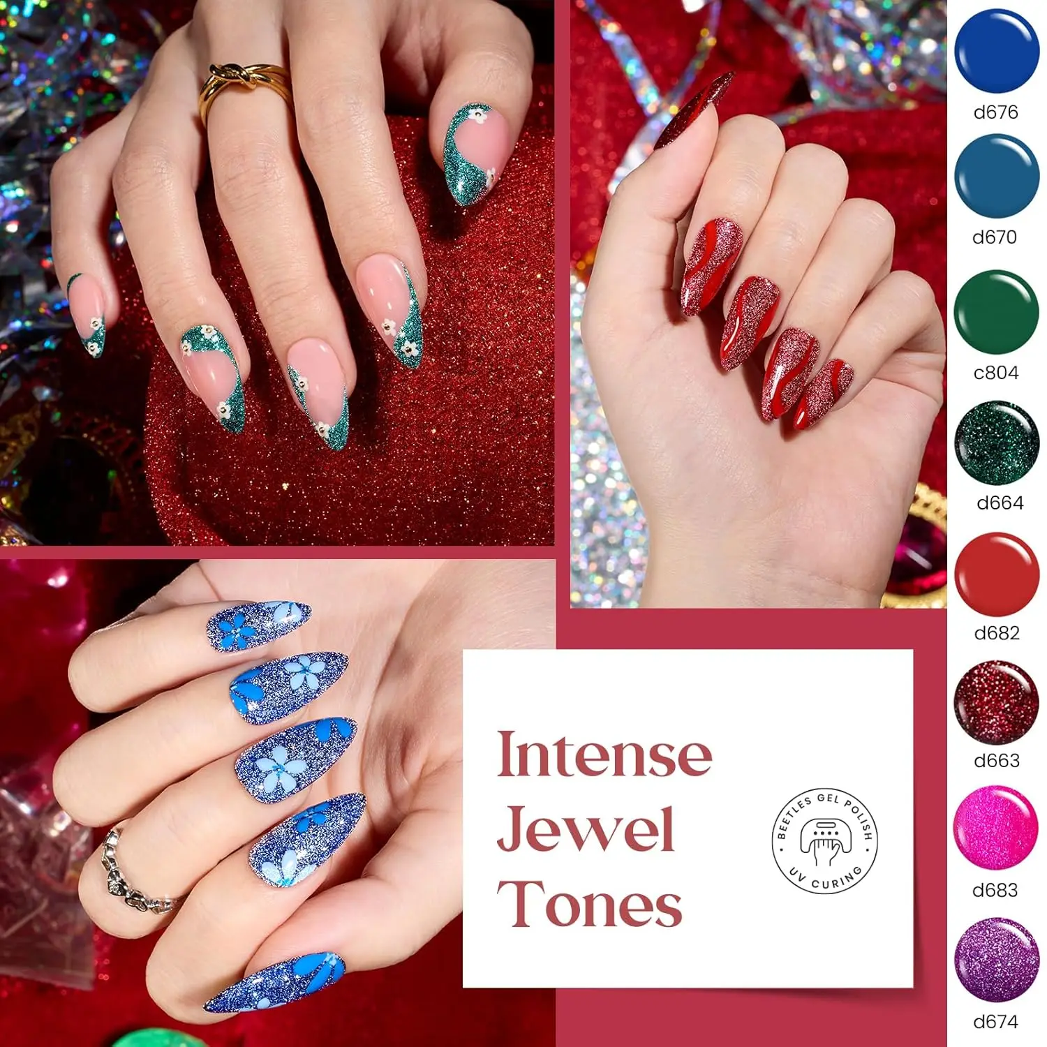 Juego de esmaltes de uñas en gel con purpurina reflectante de 50 colores con pincel fino para mujer - LED UV Soak Off