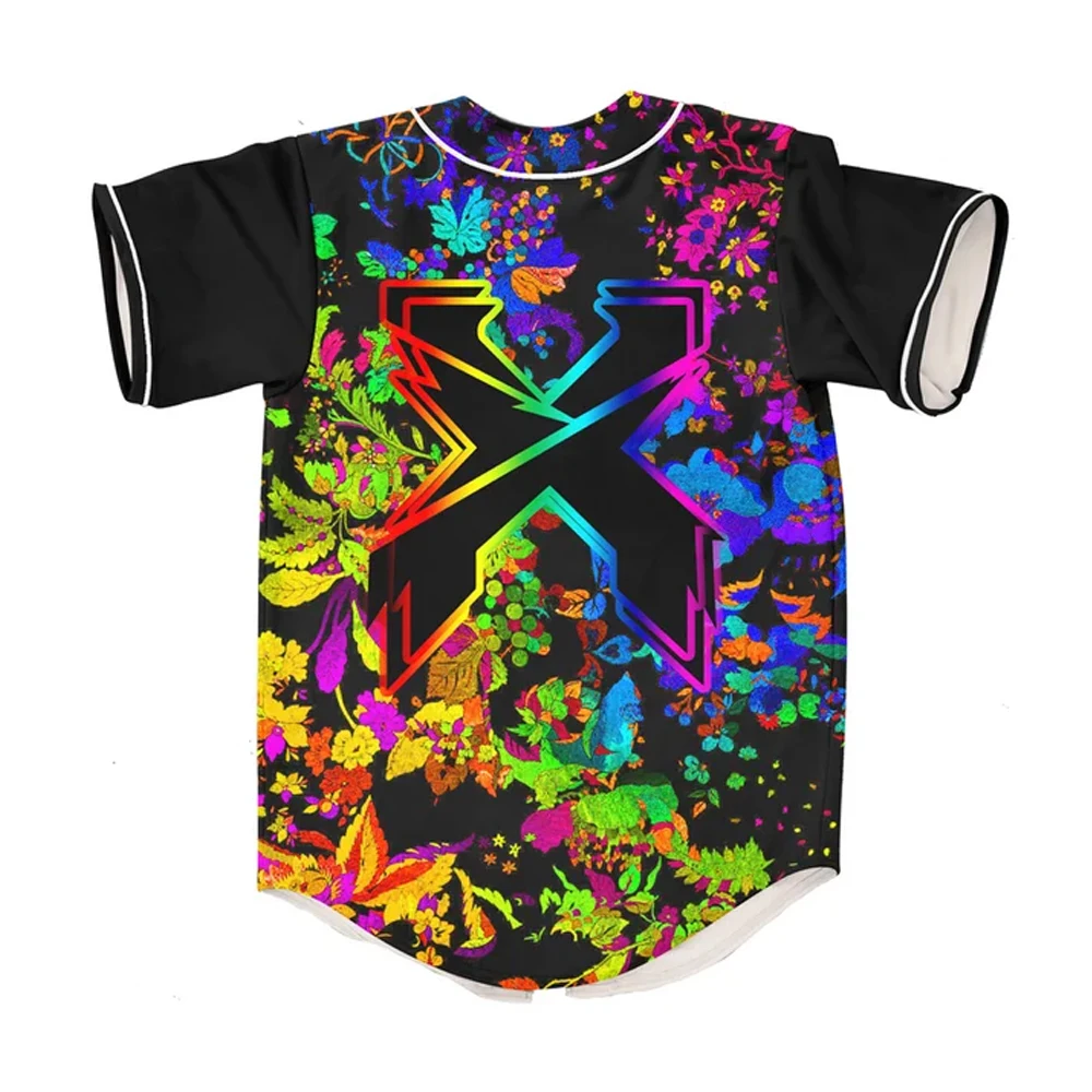 Excision Trippy Floral Pattern Rave Baseball Jersey For EDM Festivals V-Neck Short Sleeve Shirts Women Men Fashion Streetwear