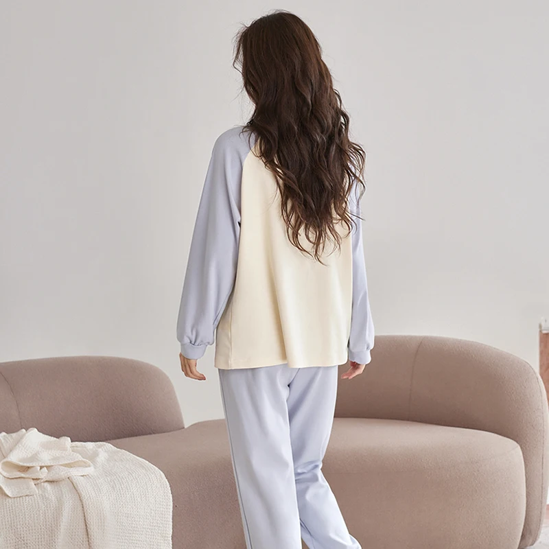 High Quality Spring And Autumn 100% Cotton Pyjamas Women Cute Cartoon Long Sleeve Casual Pajamas Set