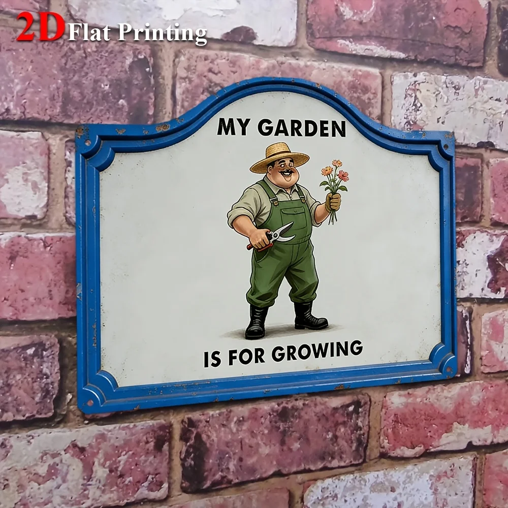 1pc 2D Flat Sign Artwork Depicting A Gardener With Flowers And Pruning Shears, Ideal For Adding A Rustic Charm To Gardens