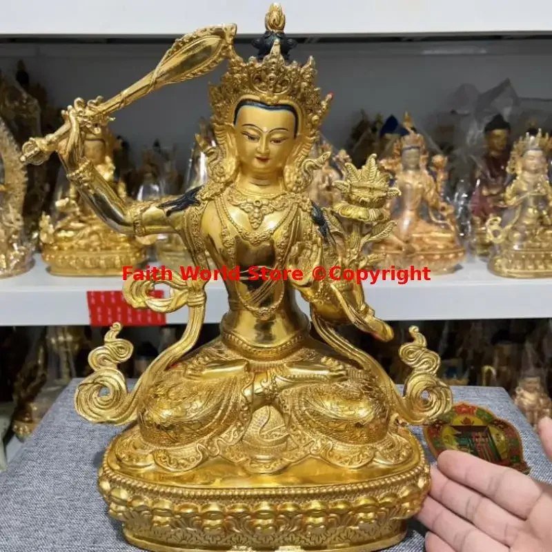 Discount 2025 gilding Tibet Buddhist scriptures Wisdom Manjushri Bodhisattva Buddha statue HOME protection Bless temple worship