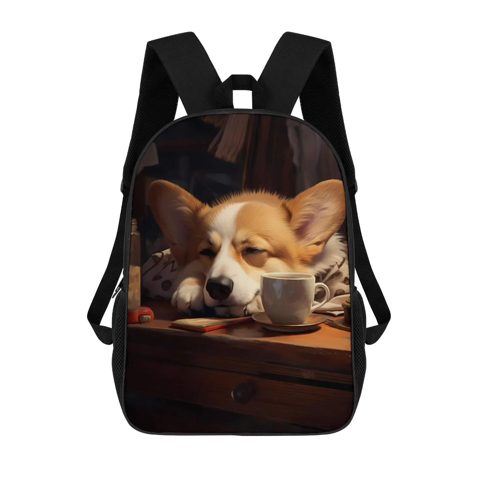 

Cute Dog Corgi Coffee Cozy Mochilas Escolares 17-дюймовый школьный рюкзак Bolso School Bag Zoo Bolsa Mochila Mochilas De Hombre Bag