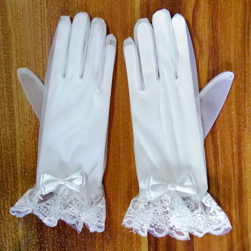 Ivory Short Fingerless Tulle Bridal Gloves with Pearl Accent & Lace Cuff Perfect for Summer Weddings