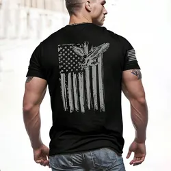 2024 New Men's Round Neck T Shirt Eagle Flag Printed T-Shirt Tops Summer Men's Sports Big Size Clothing Fitness Short Sleeve
