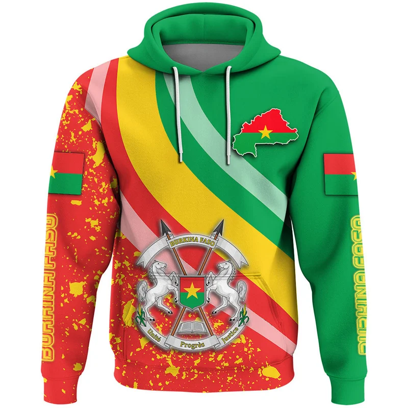 

Burkina Faso Flag Graphic Hoodies Fashion Streetwear National Emblem 3D Printed Mens Pullovers Trend Casual Outdoor Sweatshirt