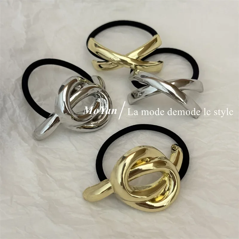 

Retro Metal Golden Hair Rope for Women Elegant Geometry Elastic Handmade Hair Tie Fashion Girl Hairband