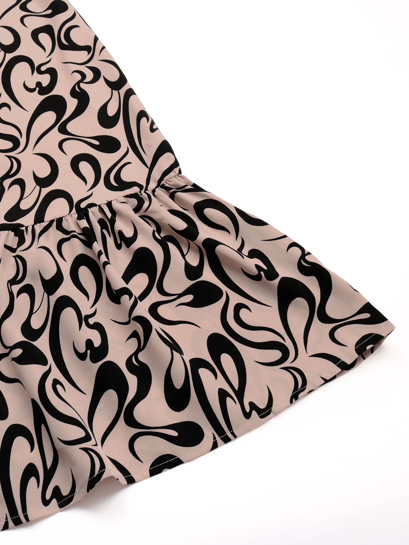 Women's Khaki Black Floral Print V Neck Long Sleeve Smocked Waist Midi Dress Autumn Winter Casual Party Daily Elegant