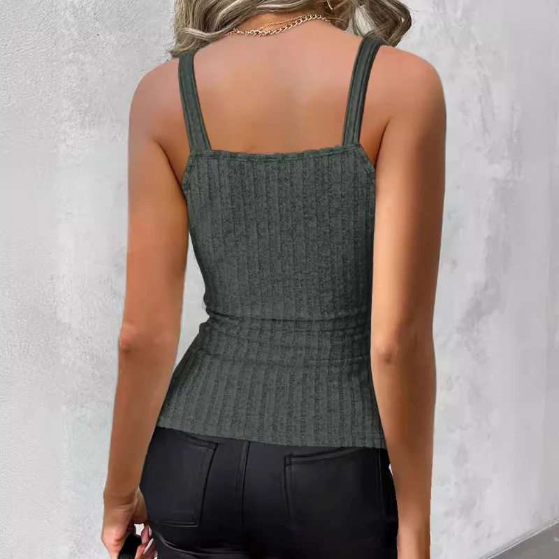 Fashion Women's Summer Solid Camisole Street Style Retaining Ring Sunken Vest Casual Sleeveless Tank Top 2026 Sexy V Neck Tops