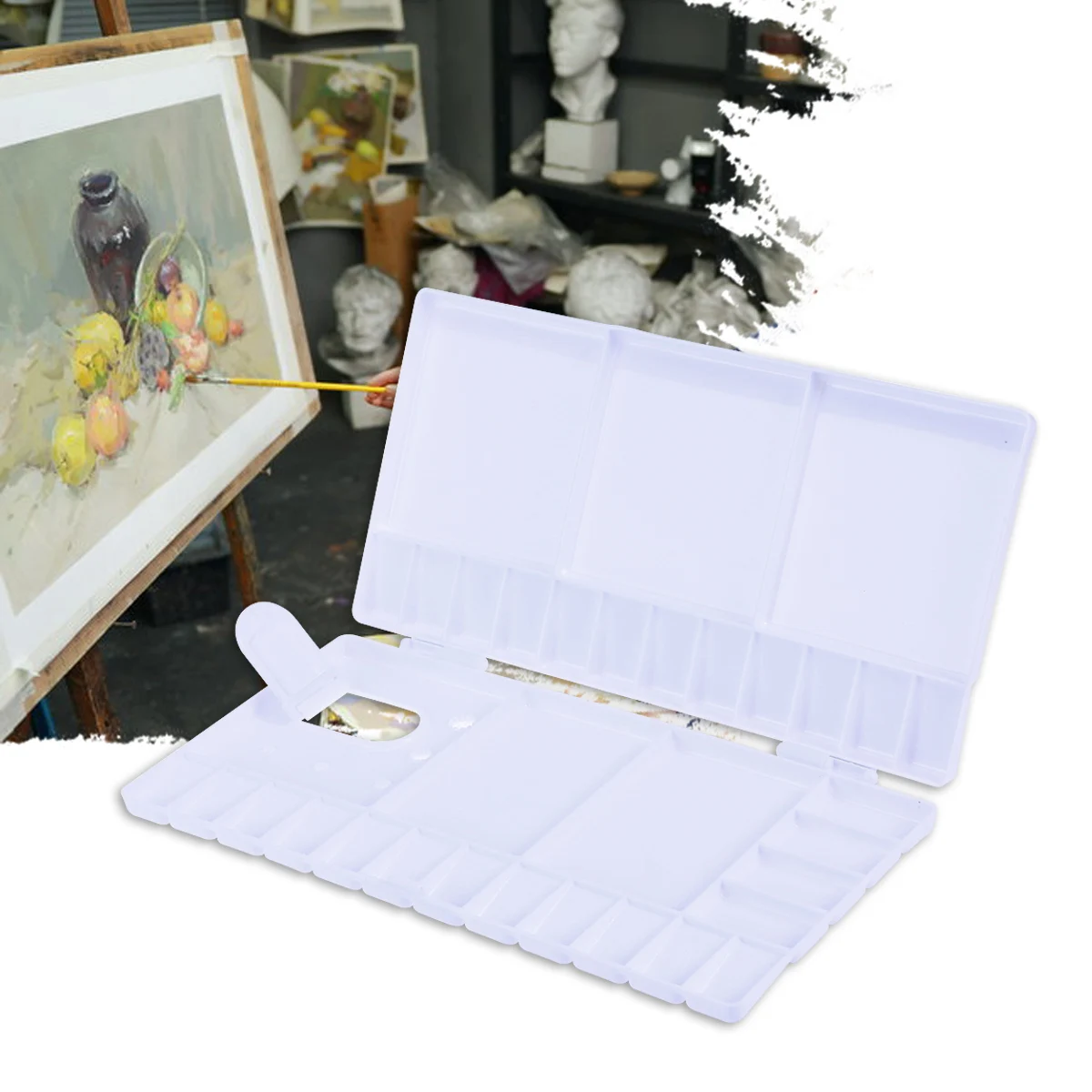 

28 Compartment Plastic Palette 5 Large Wells Foldable Painting Tray For Artists Students Art Studio Hard Pp Material Rotatable