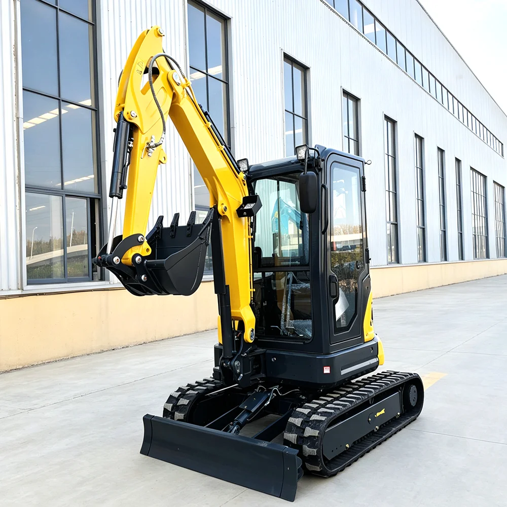 Compact Excavator Mini Digger 1200kg Small Crawler Bagger with Deflector Boom for Close-to-Wall Digging Basement Work