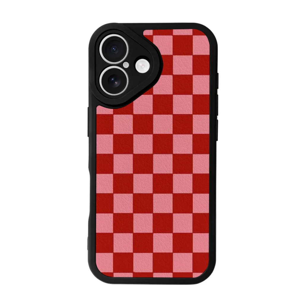 Phone Case For iPhone 16 Pro Max Plus Silicone Skin Case Pink and Red Checkered