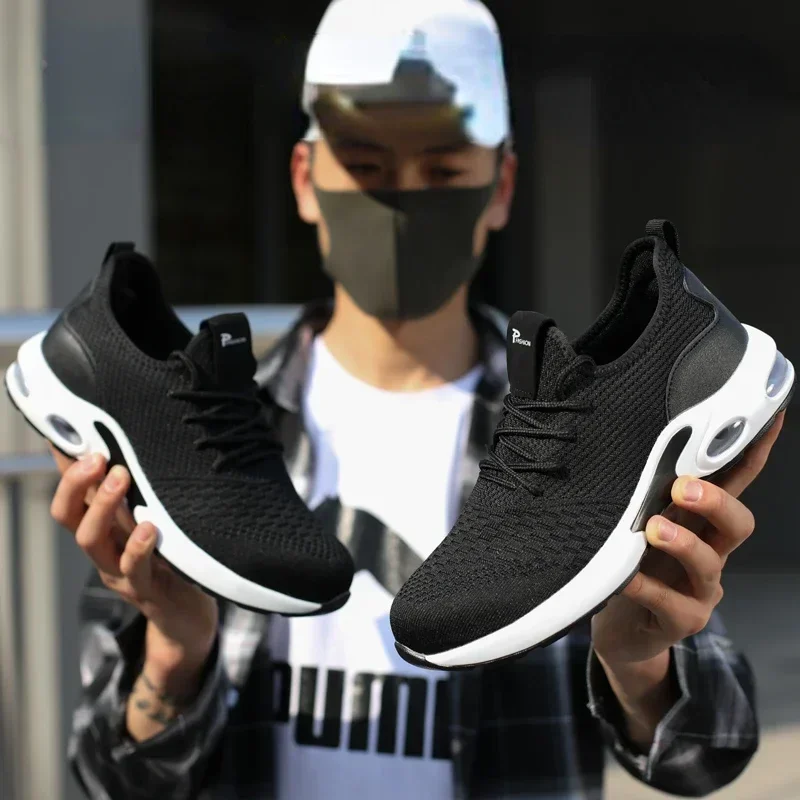 Zapatos de seguridad con punta de acero para hombre, zapatillas de trabajo ligeras antigolpes y a prueba de perforaciones, calzado protector duradero para uso en construcción