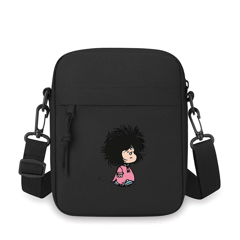 Cartoon girl with big black hair Men Crossbody Bag Single Shoulder Women Cartoon Anime Film Printing Design Unisex