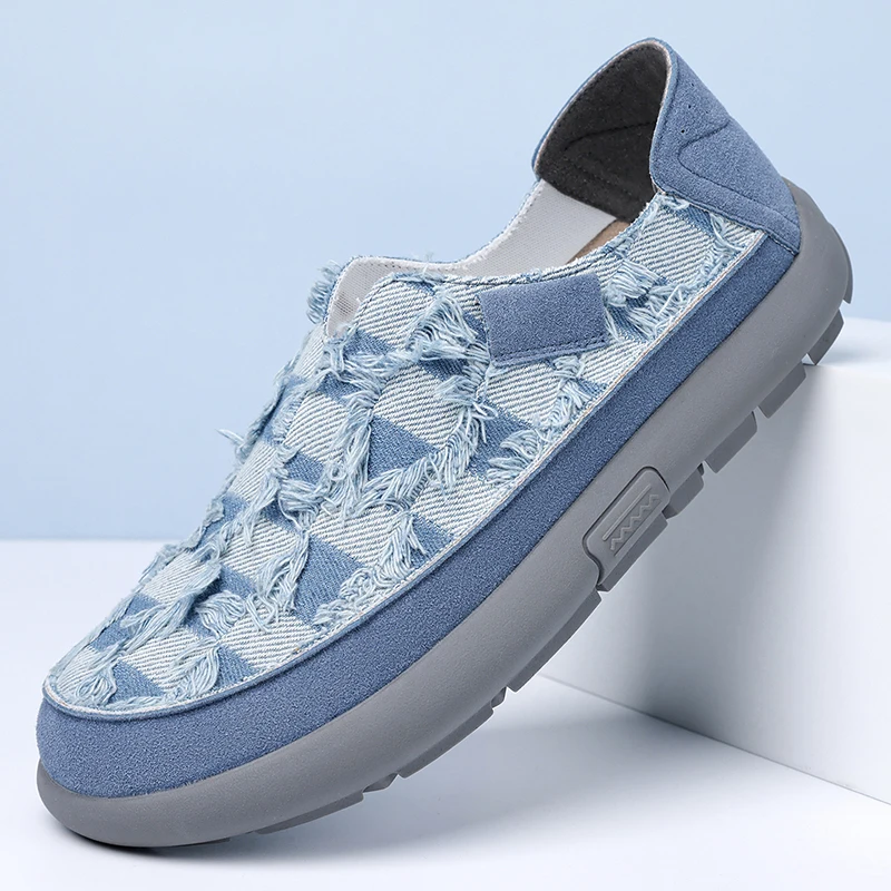 Men Checkered Plaid Cloth Casual Sneakers Summer Lightweight Comfort Low Top Skate Shoes Trend All Match Outdoor Daily Wear