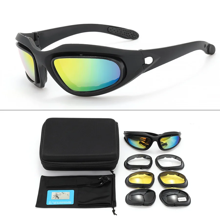 

Bike Riding Glasses Tactical Goggles Outdoor Shooting Glasses Four Piece Set Sunglasses Cycling
