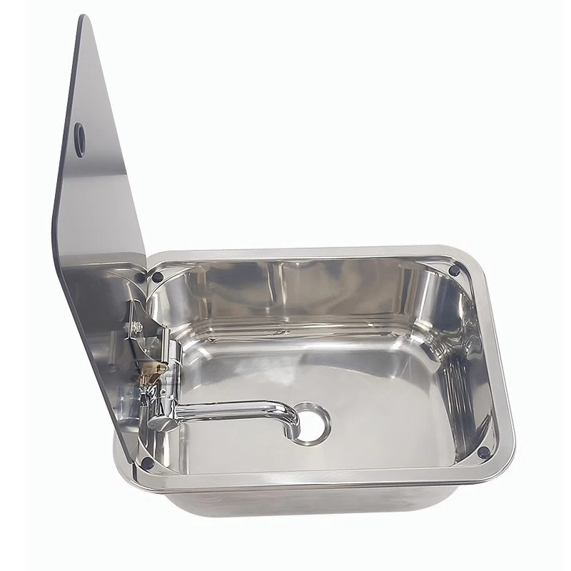 

RV small sink with cover Folding hidden faucet Side open B-type RV sink RV kitchen basin stainless steel