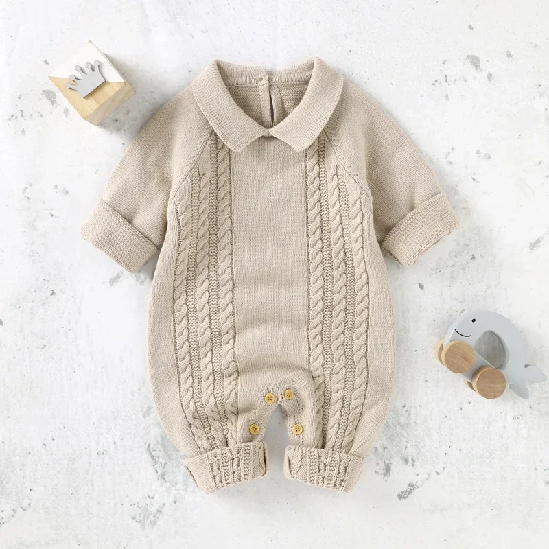 

Autumn Winter Baby Knitted Hooded Rompers 0-18m, Long Sleeve Warm Jumpsuits for Infant Toddler Boys & Girls