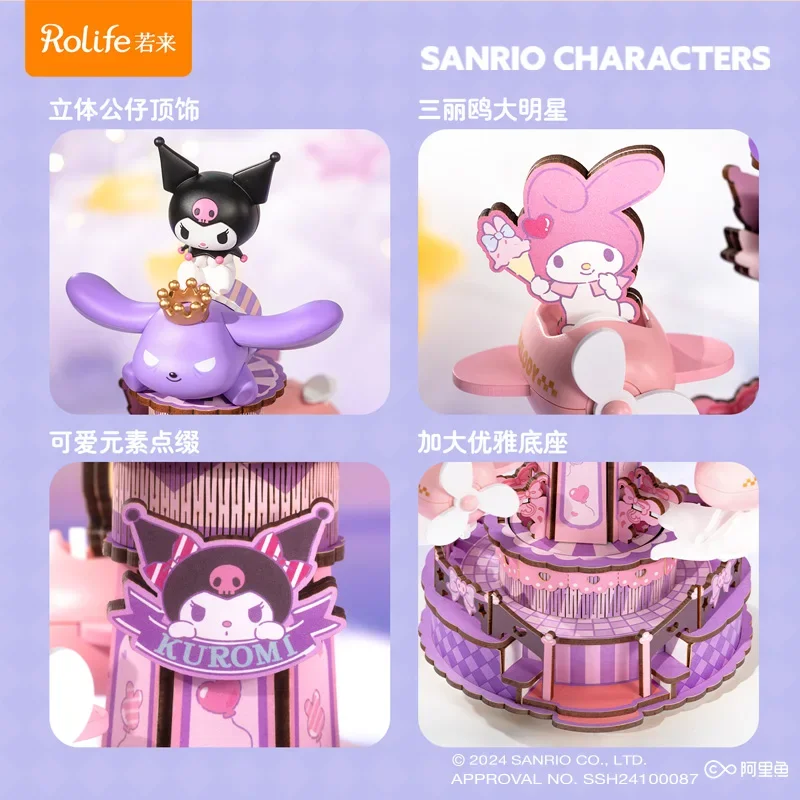 Nieuwe Sanrio Houten Bouwstenen Droom Pretpark Octaaf Cinnamoroll Kuromi My Melody Gemonteerd Model Speelgoed Collectie Gift