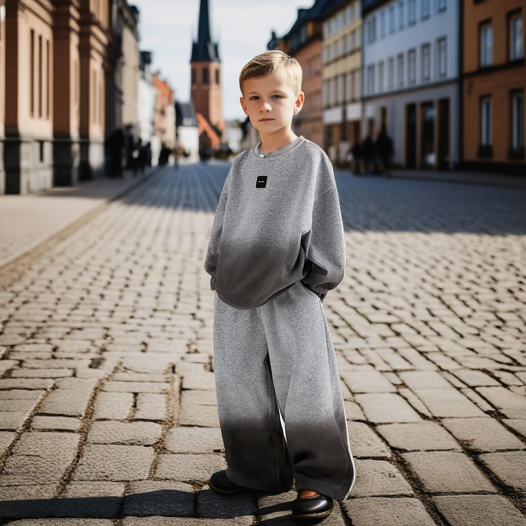 

Осень-зима 202, повседневный спортивный костюм для детей-подростков, свободный серый спортивный костюм с градиентом для мальчиков и девочек, комплект одежды из двух предметов для детей