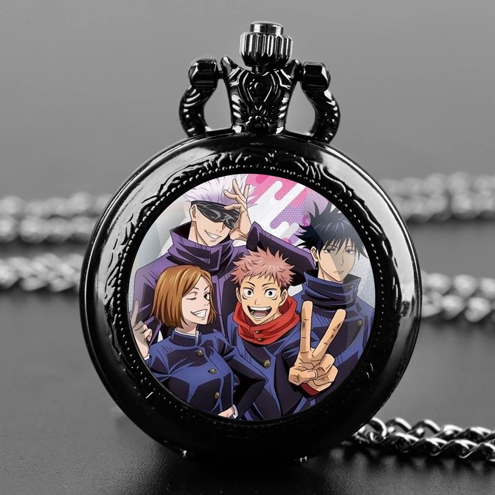 Jujutsu Kaisen Design Glass Dome Quartz Pocket Watch With Durable Chain Arabic Numeral Dial For Men And Women Creative Gifts