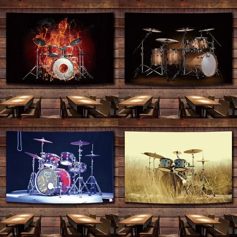 Drum Kit Rock Music Art Poster Wall Hanging Flag Canvas Painting Tapestry Wall Art Banner living room bedroom Home Decor Sticker