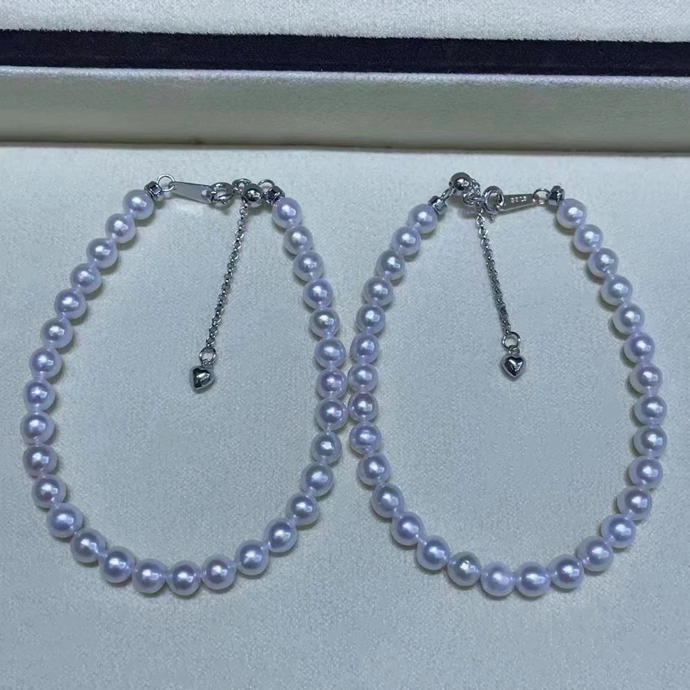 5-6mm Freshwater Akoya Pearl Strand Bracelet Cost-effective Genuine White Pearl Bracelet Jewelry for Women Valentine's Day Gift