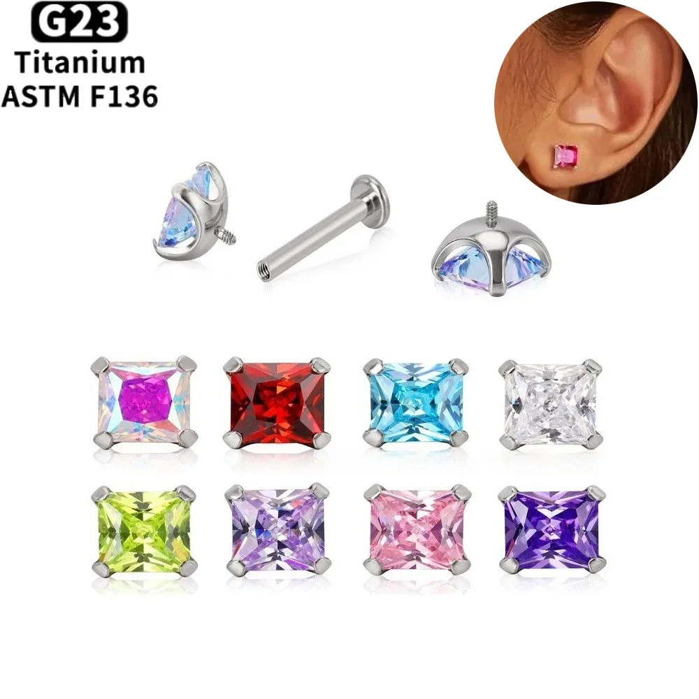 ASTM F136 Titanium Lip Piercing Rings Internal Thread Zircon Nose Stud Ear Studs Tragus Cartilage Lobe Body Jewelry For Women