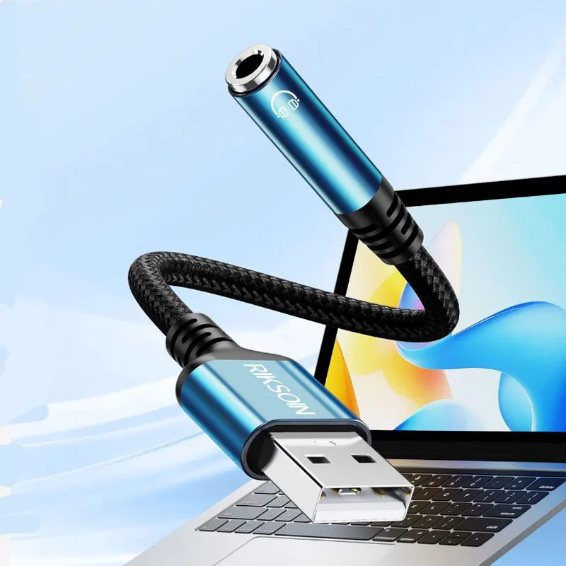 RIKSOIN USB External Sound Card Audio Adapter, USB to 3.5mm DAC Audio Converter, TRRS Headphone Mic Jack, Plug & Play for PC Lap