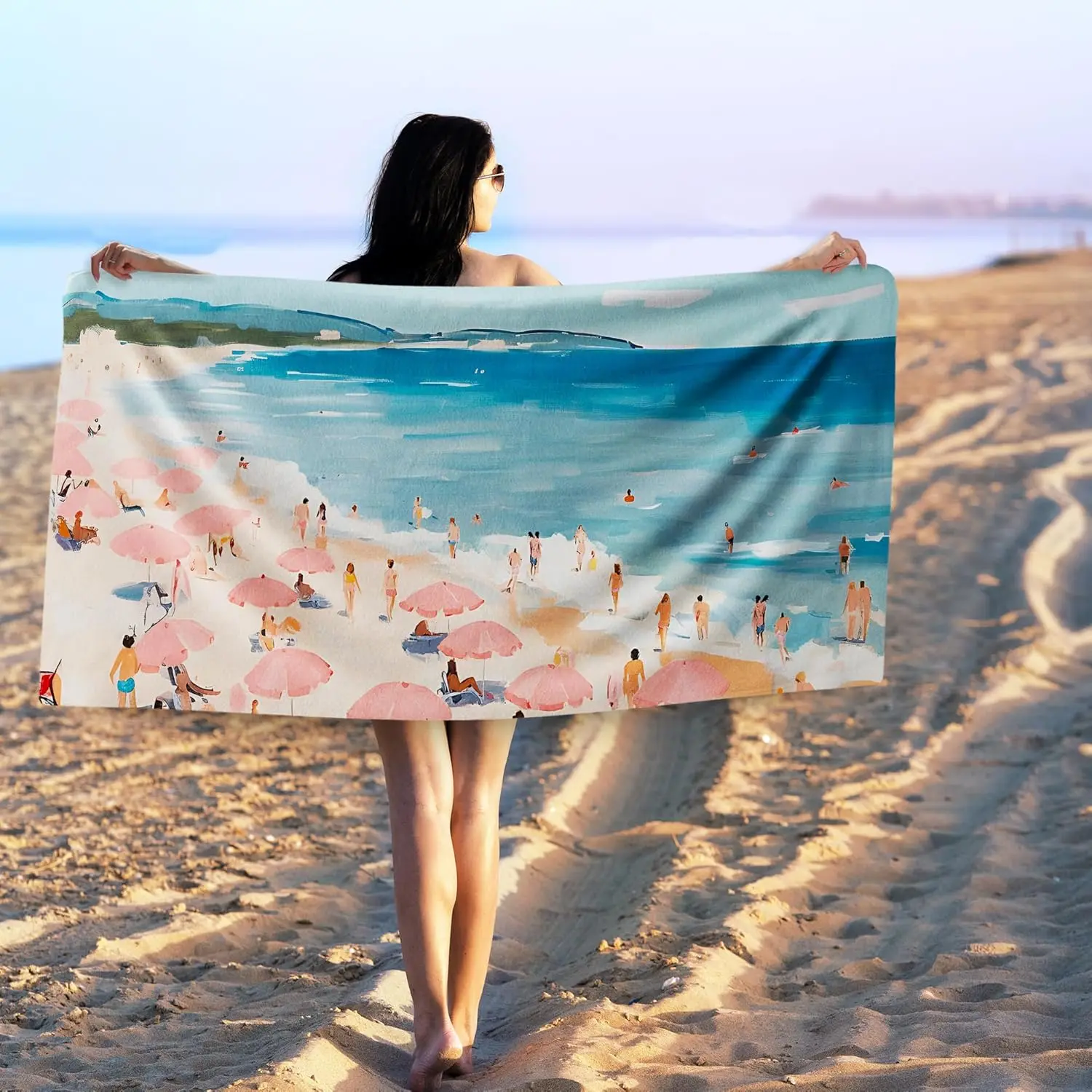 Coastal Surf Beach Towel, Ocean Blue Surfer Sand Towels Gifts for Beach Loves Women Girls, Preppy Summer Surfing Quick Dry Bath