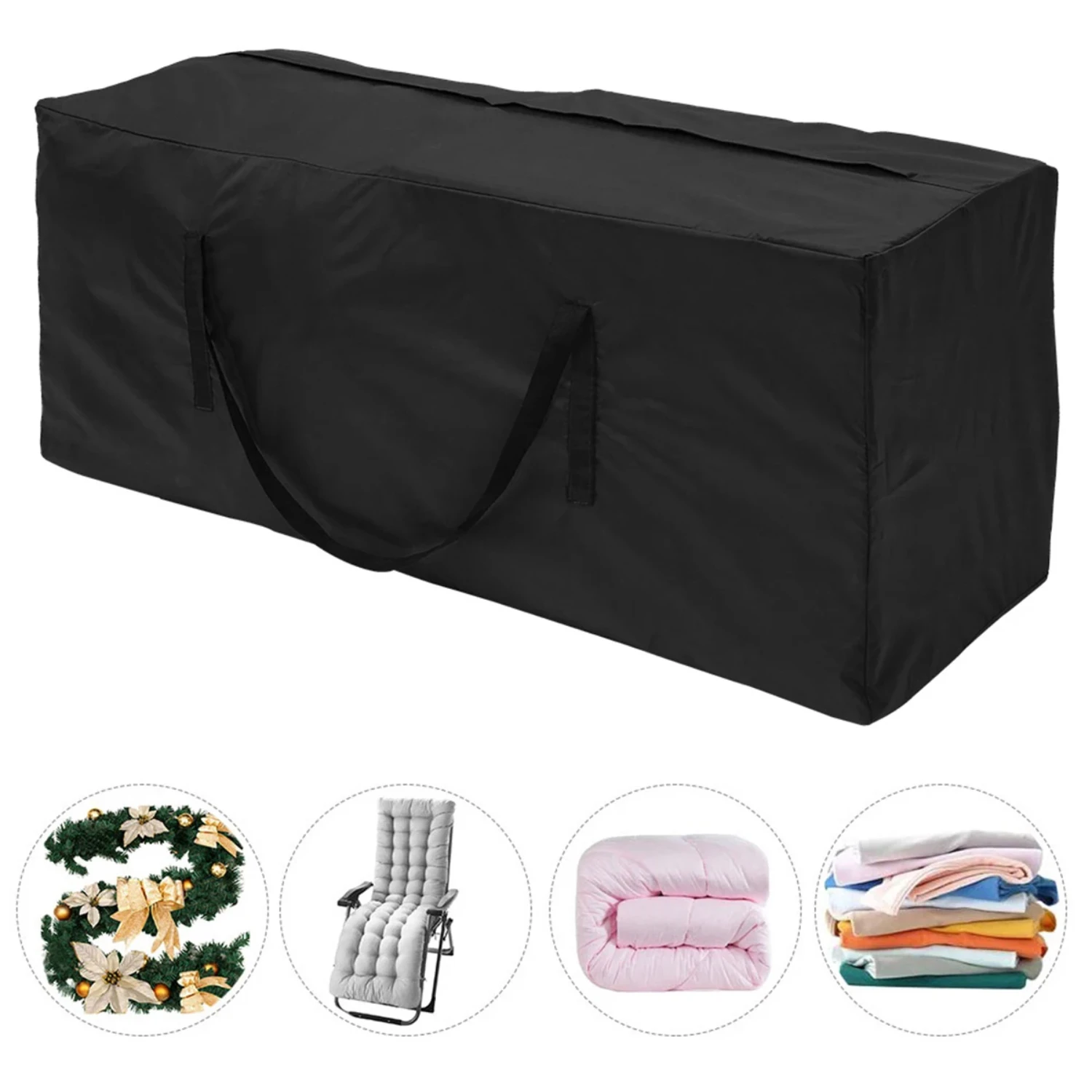 Waterproof Black Large Protective Cushion Cover with Zipper for Christmas Tree in Outdoor Garden Dustproof Protection