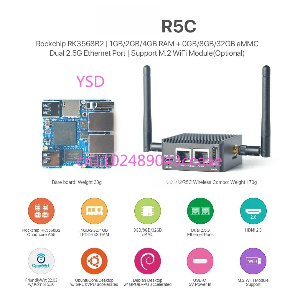 Dual 2.5G + M.2 WiFi, Mini Router, Metal Case, RK3568
