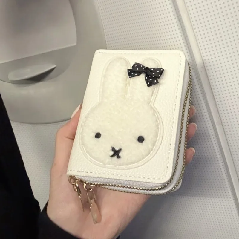 미피 카드팩 지갑 3 in 1 만화 미피 토끼 귀여운 이중 수납 신분증 가방 동전 지갑 컴팩트 휴대용