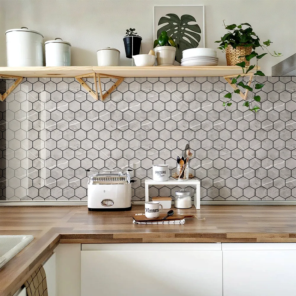 Multi-Room Hexagon Wall Sticker 30x30cm Removable PVC Self-Adhesive 3D Tile for Bathroom Kitchen Bedroom Background