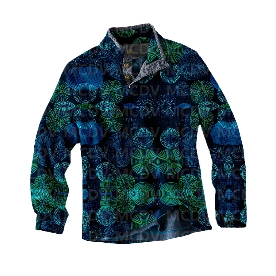 

Men's Long Sleeve Casual Top Retro Psychedelic 3D Printed Casual Men's Polo Pullover Men Sweater