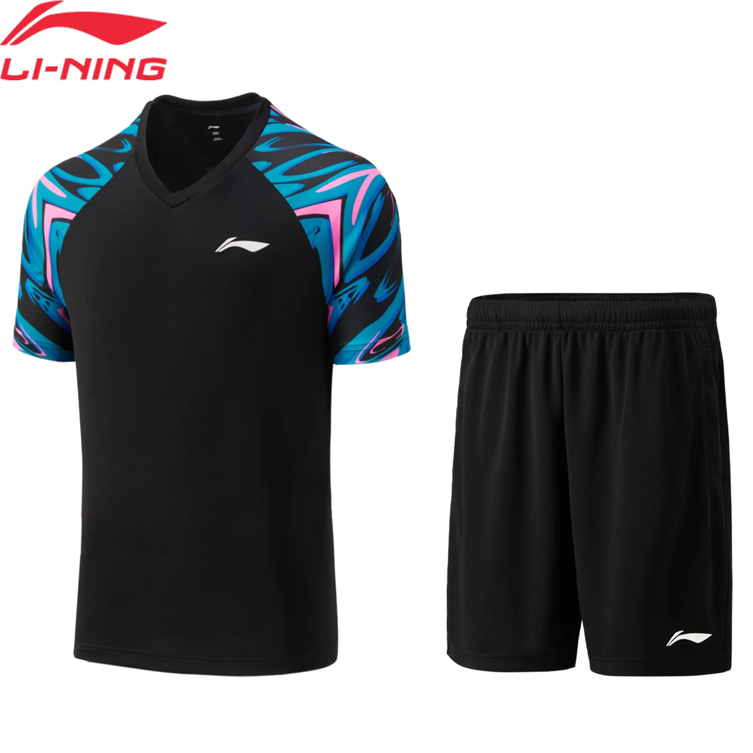 Li-Ning Men Badminton Series Competition Suits AT DRY Breathable Regular Fit LiNing 100%Polyester Sports T-Shirt+Shorts AATU027