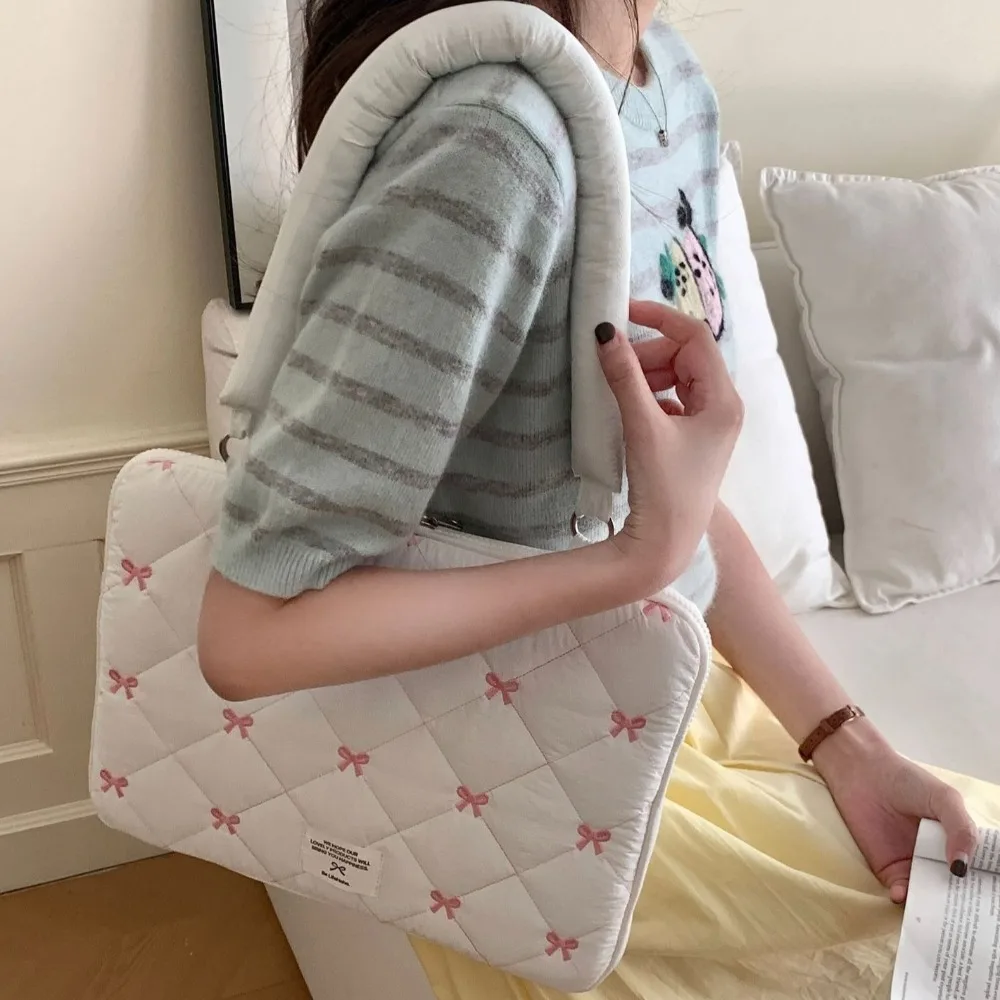 Embroidered Bow Business Briefcases File Folder Handbag Laptop Sleeve Case Bag Large Capacity Shoulder Bag Laptop Bag