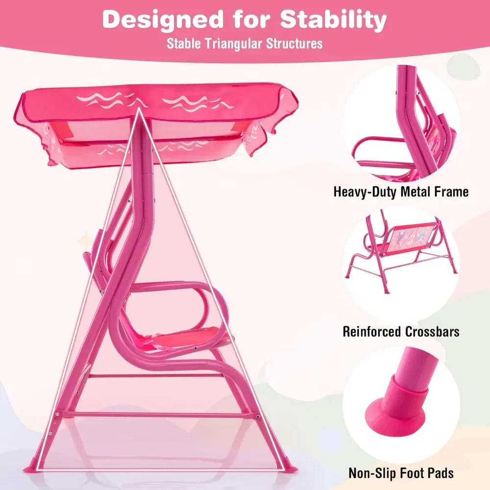 Kids Patio Swing, 2-Seater Outdoor Porch Swing Lounge Chair