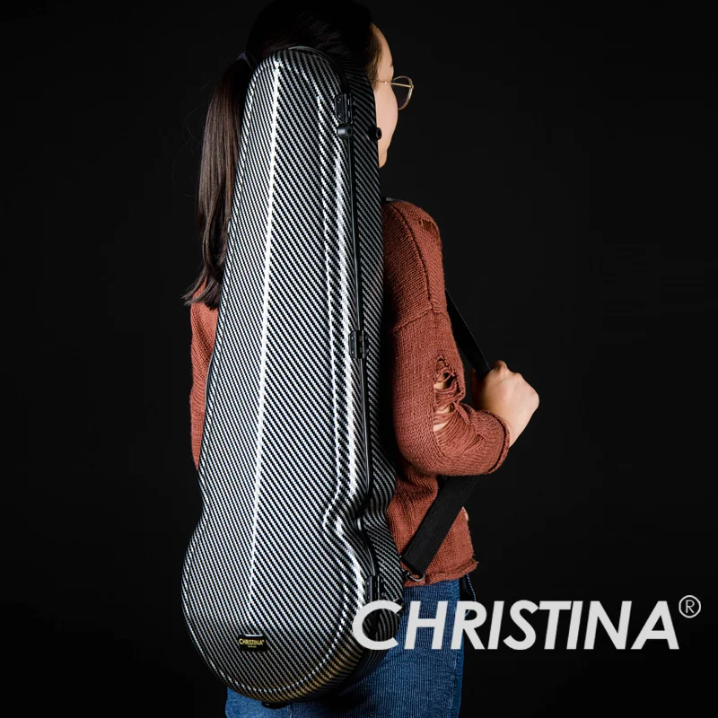 CHRISTINA Viola Case 16 Inch Carbon Fiber Triangle Black Stripes Waterproof Lightweight with Double Shoulder Straps