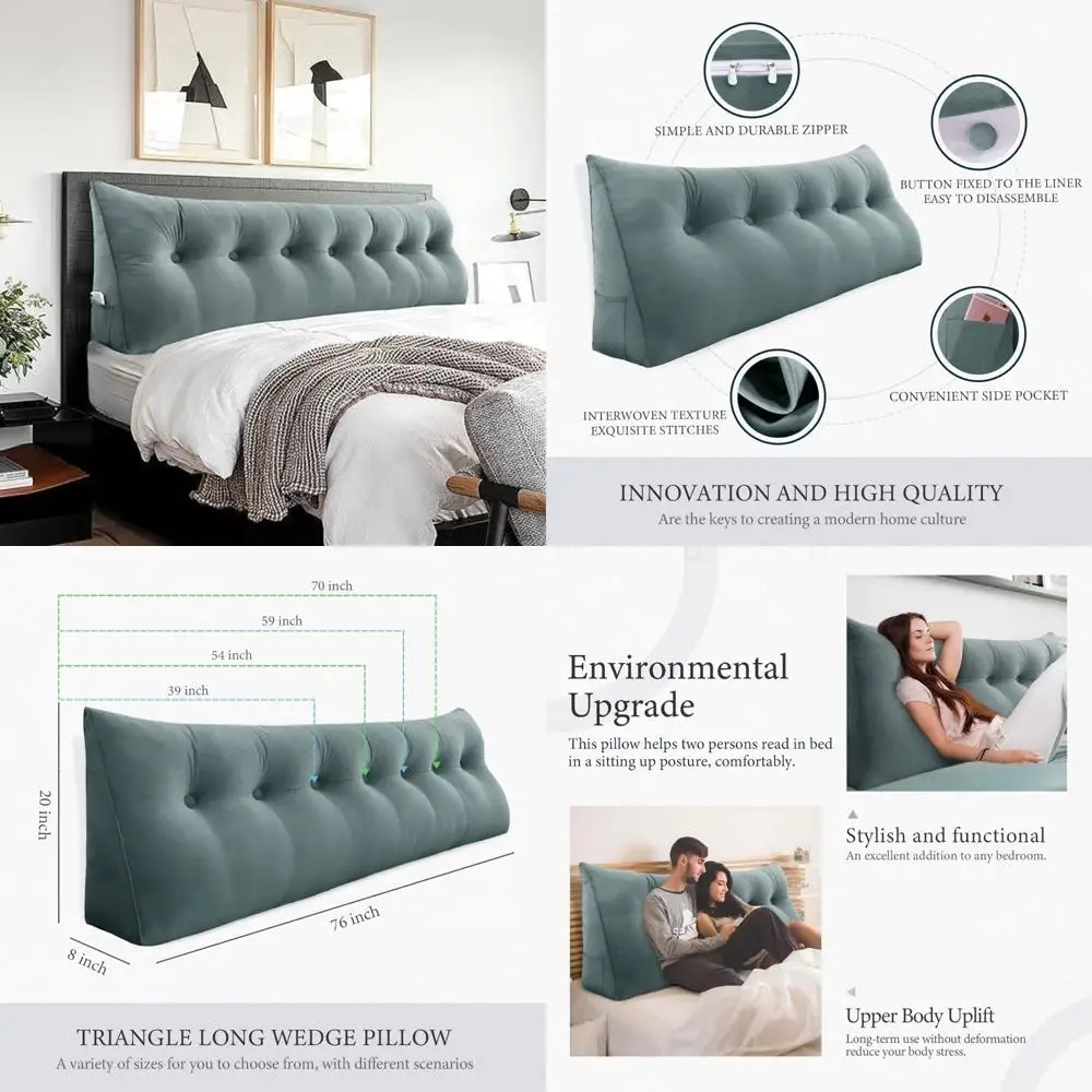 

Large 3-in-1 Triangle Headboard Pillow - Wedge Reading, Couch Daybed Support, and Positioning Aid for Bed