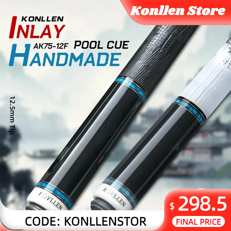 

KONLLEN Carbon Fiber Pool Cue Stick Handmade Inlay Cue (Inlay Ring, Carbon Technology Low Deflection Billiard Cue Stick, Ebony B